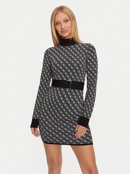 Guess Sukienka dzianinowa Lise W4BK43 Z37K0 Czarny Regular Fit. Czarne sukienki damskie Guess, l, z aplikacjami, z dzianiny, bez kołnierzyka, bez ramiączek. Za 309.99 zł.