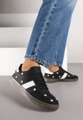 Czarne Sneakersy Typu Tenisówki z Kwiatkami Reisare. Czarne trampki i tenisówki damskie Born2be, bez wzorów, z jeansu, bez zapięcia. Za 89.99 zł.