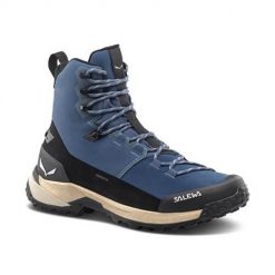 Buty trekkingowe damskie Salewa Puez Winter Mid Powertex. Niebieskie obuwie trekkingowe damskie Salewa, z materiału, za kostkę, bez zapięcia. Za 859.99 zł.