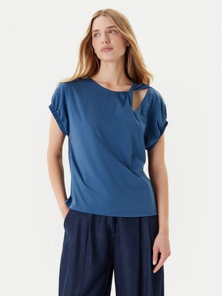 United Colors Of Benetton Bluzka 3J5CD109V Granatowy Relaxed Fit. Niebieskie bluzki damskie United Colors Of Benetton, m, bez wzorów, z bawełny, bez kołnierzyka, bez ramiączek. Za 79.99 zł.