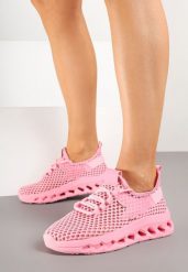 Fuksjowe Siateczkowe Buty Sportowe Sneakersy na Grubej Tłoczonej Podeszwie Luriane. Czerwone obuwie sportowe damskie Born2be, bez wzorów, z jeansu, bez zapięcia. Za 49.99 zł.