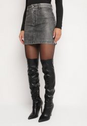 Szara Trapezowa Spódnica z Ekoskóry Tortinna. Szare spódnice damskie Born2be, do pracy, s, bez wzorów, biznesowe, mini, dopasowane. Za 54.99 zł.