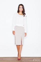 Beżowa Elegancka Ołówkowa Spódnica z Podwójnym Pęknięciem. Brązowe spódnice damskie Figl, l, bez wzorów, z materiału, eleganckie, ołówkowe. Za 189.00 zł.