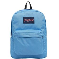 Plecak sportowo-turystyczny dla dorosłych Superbreak Backpack. Niebieskie plecaki męskie Jansport, bez wzorów, z materiału, sportowe. Za 119.99 zł.