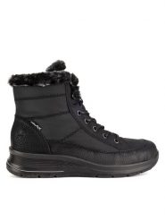 Rieker Botki L7742-00 Czarny. Czarne botki damskie Rieker, bez wzorów, z materiału, bez obcasa, na płaskiej podeszwie, bez zapięcia. Za 335.00 zł.