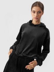 4F Bluza welurowa z materiału z recyklingu damska - czarna XS. Czarne bluzy damskie 4F, l, bez wzorów, z dresówki, klasyczne, bez ramiączek, z kapturem. Za 179.99 zł.