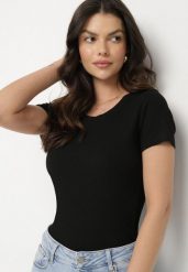 Czarny Wiskozowy T-shirt w Klasycznym Stylu Belreti. Czarne t-shirty damskie Born2be, m, bez wzorów, z jeansu, klasyczne, bez kołnierzyka, bez ramiączek. Za 39.99 zł.