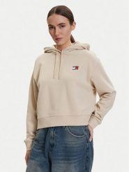 Tommy Jeans Bluza DW0DW22357 Beżowy jasny Regular Fit. Brązowe bluzy damskie Tommy Jeans, l, bez wzorów, z bawełny, bez ramiączek, bez kaptura. Za 449.99 zł.