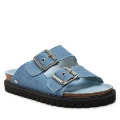 Klapki Genuins. Niebieskie klapki damskie Genuins, bez wzorów, bez obcasa, bez zapięcia. Za 389.99 zł.