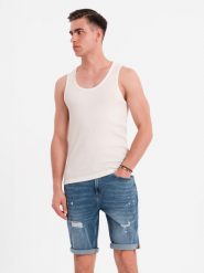 Męska bawełniana koszulka basic na ramiączkach – biała V1 OM-TSBT-0239 - XXL. Białe t-shirty męskie Ombre Clothing, l, bez wzorów, z bawełny, bez kołnierzyka, bez ramiączek. W wyprzedaży za 29.99 zł.
