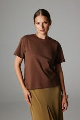 T-SHIRT KIM BRĄZOWY XS - Flawless. Brązowe t-shirty damskie Flawless, uniwersalny, bez wzorów, z bawełny, klasyczne, bez kołnierzyka, bez ramiączek. Za 219.00 zł.