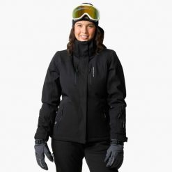 Kurtka narciarska Narciarstwo Damska Swedemount Cervinia Jacket W oddychająca. Czarne kurtki sportowe damskie SWEDEMOUNT, na zimę, bez wzorów, bez ramiączek, bez kaptura, narciarskie. Za 599.99 zł.