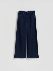 Jeansy wide leg comfort - granatowy. Niebieskie jeansy damskie Reserved, bez wzorów, z bawełny. Za 129.99 zł.