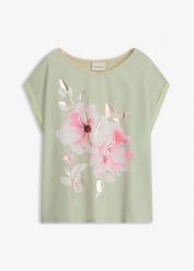 Bluzka z wstawką z tkaniny. Białe bluzki damskie bonprix, bez wzorów, z satyny, eleganckie, bez kołnierzyka, bez ramiączek. Za 37.99 zł.