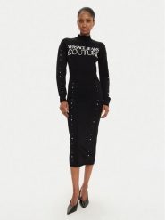 Versace Jeans Couture Sukienka dzianinowa 77HAOM11 Czarny Slim Fit. Czarne sukienki damskie Versace Jeans Couture, s, bez wzorów, z dzianiny, bez kołnierzyka, bez ramiączek. Za 1,389.00 zł.