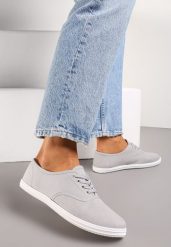 Szare Klasyczne Sznurowane Tenisówki na Płaskiej Podeszwie Efona. Szare trampki i tenisówki damskie Renee, bez wzorów, bez zapięcia. Za 34.99 zł.