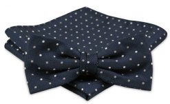 Modna Mucha Męska - Alties - Granat w Drobny Groszek. Niebieskie krawaty i muchy Alties, bez wzorów, eleganckie. Za 54.00 zł.