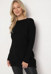 Czarny Sweter z Wiskozą i Bawełną Ozdobiony Tłoczeniem Vianira. Czarne swetry nierozpinane damskie Born2be, l, z aplikacjami, z bawełny, eleganckie, bez kołnierzyka, bez ramiączek. Za 89.99 zł.