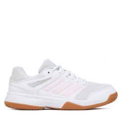 Buty halowe adidas. Białe obuwie sportowe damskie Adidas, bez wzorów, bez zapięcia. Za 239.99 zł.
