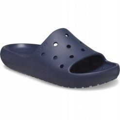 Klapki Dla Dorosłych Crocs Classic V2 Slide. Niebieskie klapki damskie Crocs, bez wzorów, z materiału, bez zapięcia. Za 111.99 zł.
