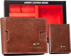 Peterson Zestaw prezentowy: skórzany portfel męski, etui i brelok - Peterson NoSize. Portfele męskie Peterson, bez wzorów. Za 234.00 zł.