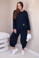 Komplet new punto bluza + spodnie granatowy. Niebieskie bluzy damskie KESI, l, bez wzorów, z bawełny, biznesowe, bez ramiączek, bez kaptura. Za 347.13 zł.
