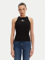 Calvin Klein Jeans Top Monologo J20J225301 Czarny Slim Fit. Czarne topy damskie Calvin Klein Jeans, m, bez wzorów, z bawełny, bez kołnierzyka, bez ramiączek. Za 119.99 zł.
