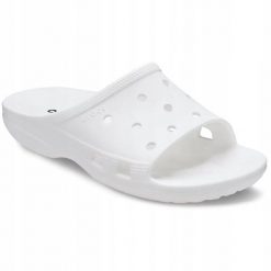 Klapki Dla Dorosłych Crocs Saturday Slide. Białe klapki damskie Crocs, bez wzorów, z materiału, bez obcasa, bez zapięcia. Za 109.99 zł.