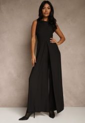 Czarny Taliowany Kombinezon Ozdobiony Zakładkami Berinola. Czarne sukienki damskie Renee, na imprezę, l, bez wzorów, eleganckie, bez kołnierzyka, bez ramiączek, oversize. Za 139.99 zł.
