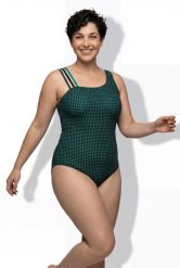 Damskie Strój kąpielowy faktura w kratkę miękkie miseczki. Czarne stroje kąpielowe damskie Ulla Popken, plus size, bez wzorów, z elastanu. Za 191.99 zł.