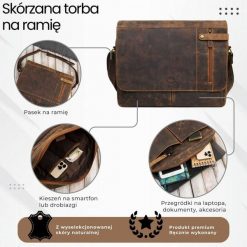 Męska brązowa skórzana torba na ramie na laptopa vintage Paolo Peruzzi T-148-HBR. Brązowe torby na laptopa damskie bez wzorów, ze skóry. Za 389.00 zł.