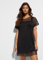 Tunika plażowa z lejącej wiskozy. Czarne tuniki damskie bonprix, bez wzorów, z wiskozy, bez ramiączek. Za 104.99 zł.