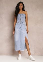 Niebieska Jeansowa Spódnica Maxi z Wysokim Stanem Elvi. Niebieskie spódnice damskie Renee, m, z aplikacjami, z jeansu, z podwyższonym stanem, maxi. Za 119.99 zł.