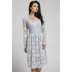 Długa sukienka z koronki na313. Szare sukienki damskie Pepe, na jesień, xs, bez wzorów, z koronki, eleganckie, bez kołnierzyka, bez ramiączek, maxi. Za 169.00 zł.