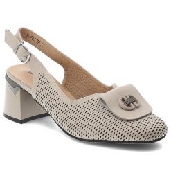 Czółenka damskie Vinceza, cholewka ze skóry naturalnej licowej z perforacją z broszką na eleganckim obcasie, beżowe, 99206. Brązowe czółenka damskie VINCEZA, bez wzorów, ze skóry, eleganckie, bez obcasa, bez zapięcia. Za 189.00 zł.