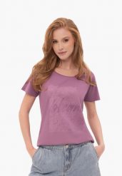 Fioletowy t-shirt z nadrukiem T-PEPI. Fioletowe t-shirty damskie Volcano, m, bez wzorów, z bawełny, klasyczne, bez kołnierzyka, bez ramiączek. Za 59.99 zł.