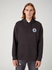 WRANGLER MĘSKA BLUZA LOGO HOODIE FADED WASHED BLACK 112341228 W656018280. Czarne bluzy męskie Wrangler, m, bez wzorów, bez kaptura. Za 199.99 zł.