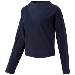 Bluza treningowa damska Reebok TE Twill Cowl Neck. Niebieskie bluzy damskie Reebok, m, bez wzorów, sportowe, bez ramiączek, bez kaptura. Za 186.00 zł.