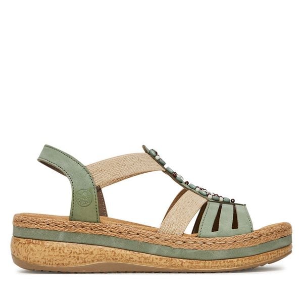 Sandały Rieker. Zielone sandały damskie Rieker, bez wzorów, bez obcasa, na koturnie, bez zapięcia. Za 339.99 zł.