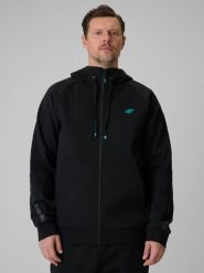 4F Bluza dresowa regular z kapturem męska - czarna L. Czarne bluzy męskie 4F, l, bez wzorów, z bawełny, bez ramiączek, z kapturem. Za 199.99 zł.