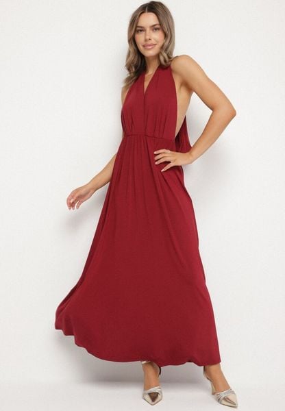 Bordowa Koktajlowa Sukienka Multiway z Wiskozą i Wiązaniem na Szyi Lilazza. Czerwone sukienki damskie Born2be, na imprezę, l, bez wzorów, z wiskozy, wizytowe, bez kołnierzyka, bez ramiączek, rozkloszowane. Za 179.99 zł.