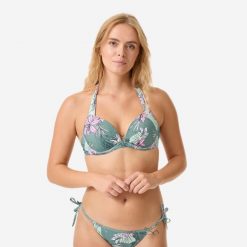 Góra kostiumu kąpielowego damska Decathlon Elena Numea. Brązowe bikini Decathlon, bez wzorów, z elastanu. Za 79.99 zł.