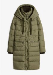 Hydrofobowy płaszcz pikowany z kamizelką. Zielone płaszcze damskie bonprix, bez wzorów, bez kołnierzyka, bez kaptura. Za 379.99 zł.