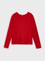 Sweter z zamkiem z tyłu - czerwony. Czerwone swetry nierozpinane damskie Sinsay, l, bez wzorów, bez kołnierzyka, bez ramiączek. Za 49.99 zł.
