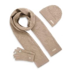 Zestaw czapka, szalik i rękawiczki Fitness Siroko Triad Sand Brown. Brązowe czapki damskie SIROKO, bez wzorów, z materiału. Za 106.00 zł.