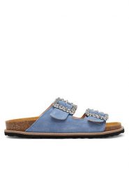 Pollini Klapki SA28373G0MTF0712 Błękitny. Niebieskie klapki damskie Pollini, bez wzorów, ze skóry, bez obcasa, bez zapięcia. Za 609.99 zł.