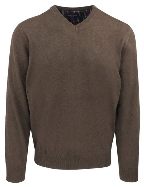 Męski, Bawełniany Sweter w Serek (V-neck) - Adriano Guinari - Brązowy. Brązowe swetry męskie Adriano Guinari, l, bez wzorów, z bawełny, biznesowe, bez kołnierzyka, bez ramiączek. Za 169.00 zł.