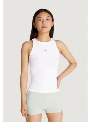 Calvin Klein Jeans Top J20J225302 Biały Slim Fit. Białe topy damskie Calvin Klein Jeans, xl, bez wzorów, z bawełny, bez kołnierzyka, bez ramiączek. Za 79.99 zł.