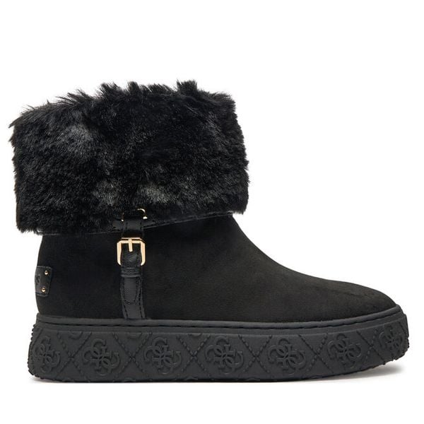 Botki Guess. Czarne botki damskie Guess, z aplikacjami, bez obcasa, na płaskiej podeszwie, bez zapięcia. Za 709.99 zł.