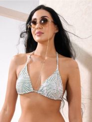Wzorzysta góra od bikini - zielony. Zielone stroje kąpielowe damskie Sinsay, l, bez wzorów. W wyprzedaży za 9.99 zł.